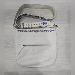 Tommy Bahama Genuine Leather Embroidered Floral Hobo Crossbody Bag